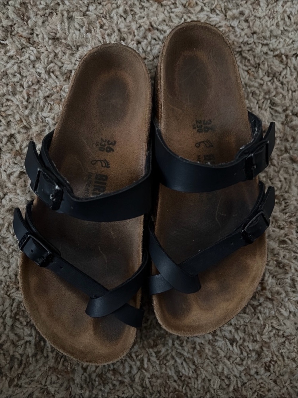 Women/ Big Kids Birkenstock Black Leather Double-Strap Sandals Size 36